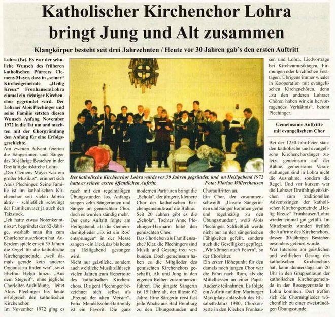 15. Adventliche Stunde am 8.12.2002 - Bericht im Amtsblatt